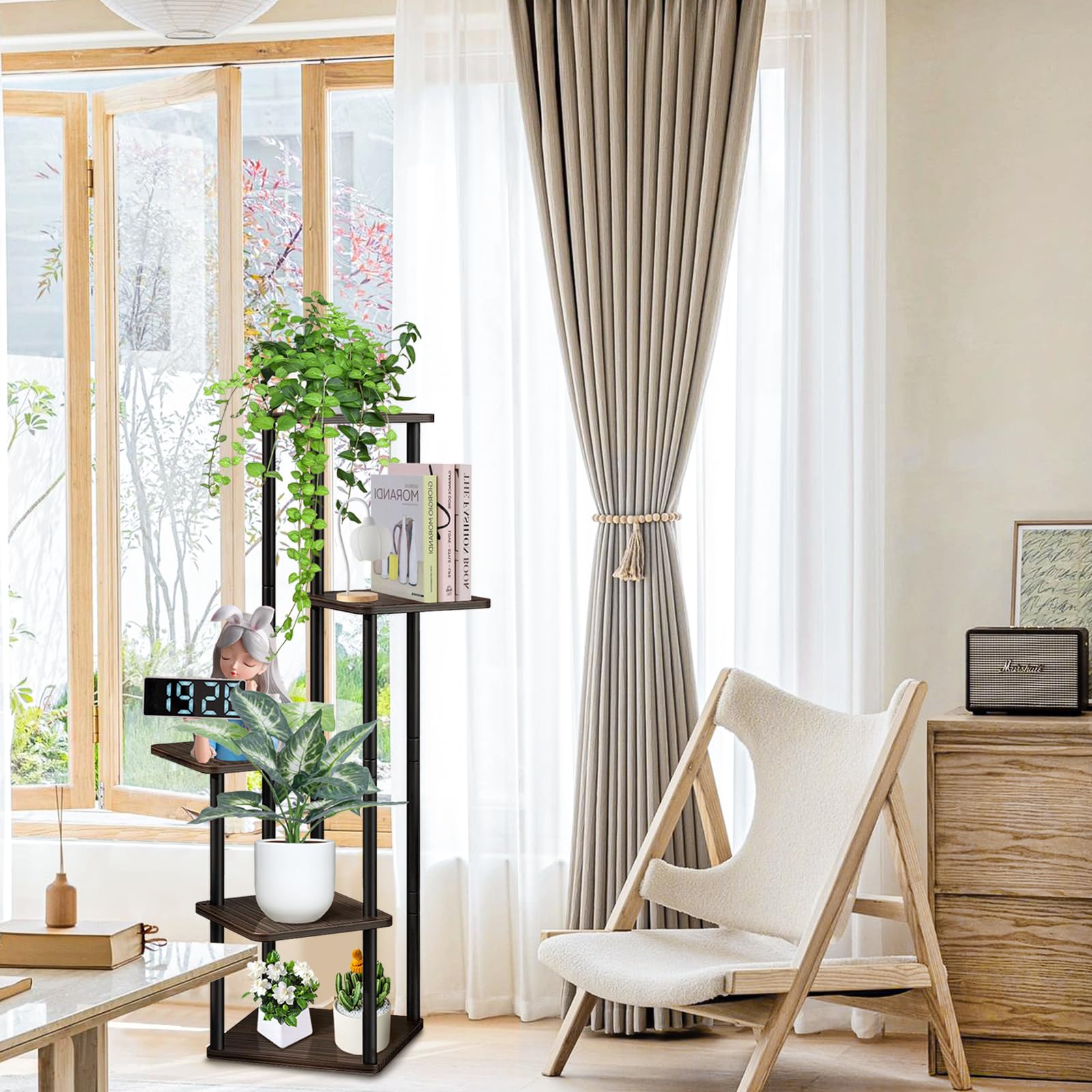 VASZOLA 5 Tier Wood Plant Stand – Tall Metal Indoor Outdoor Rack