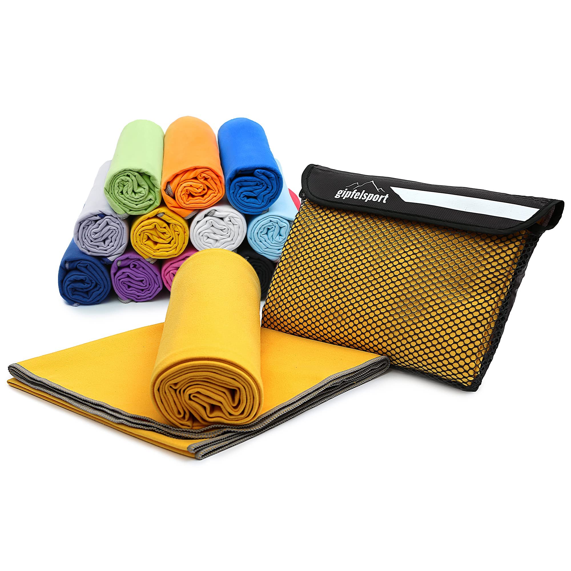 gipfelsport Microfibre Towel – Quick Dry Sports & Travel Towel, Yellow, M