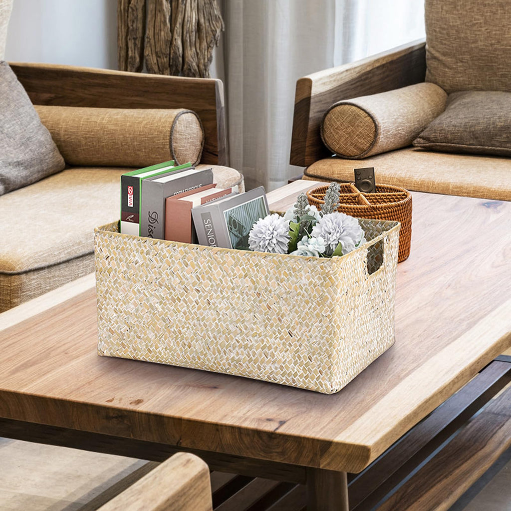 IGNPION Seagrass Storage Basket Woven Seagrass Desktop Rectangular Bathroom Storage Organiser Box - image 3
