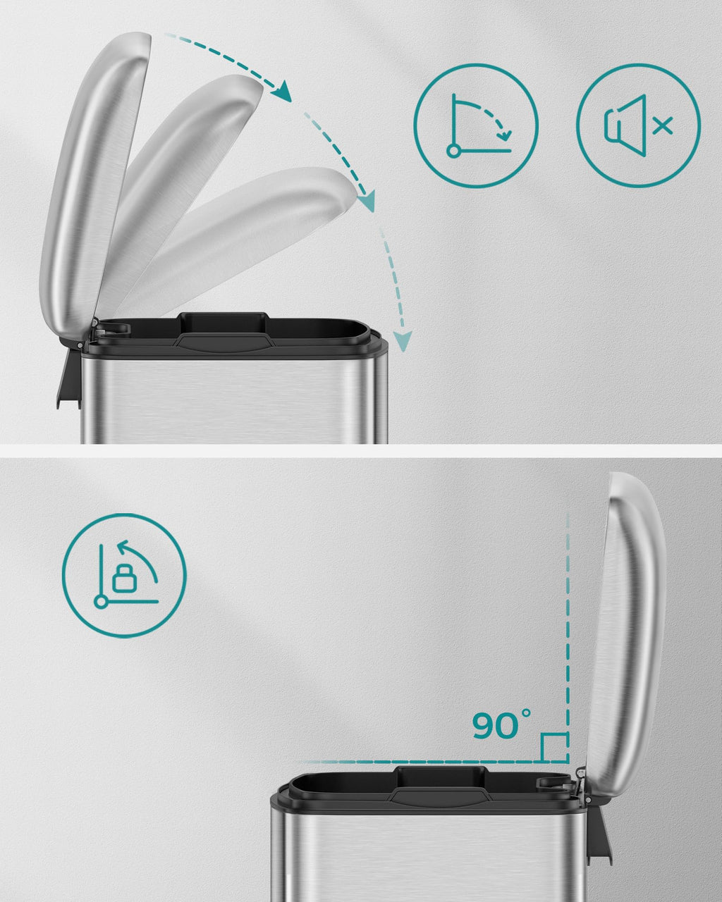 SONGMICS 30L Steel Pedal Trash Can | Soft Close Kitchen Rubbish Bin