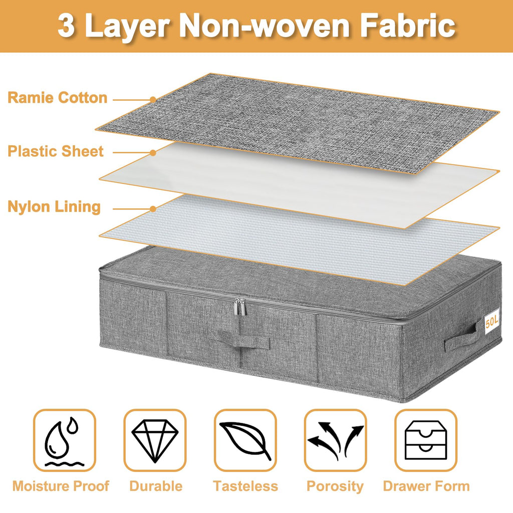 Jolof Store Under Bed Storage Boxes - 3 Pack Foldable Fabric Organisers