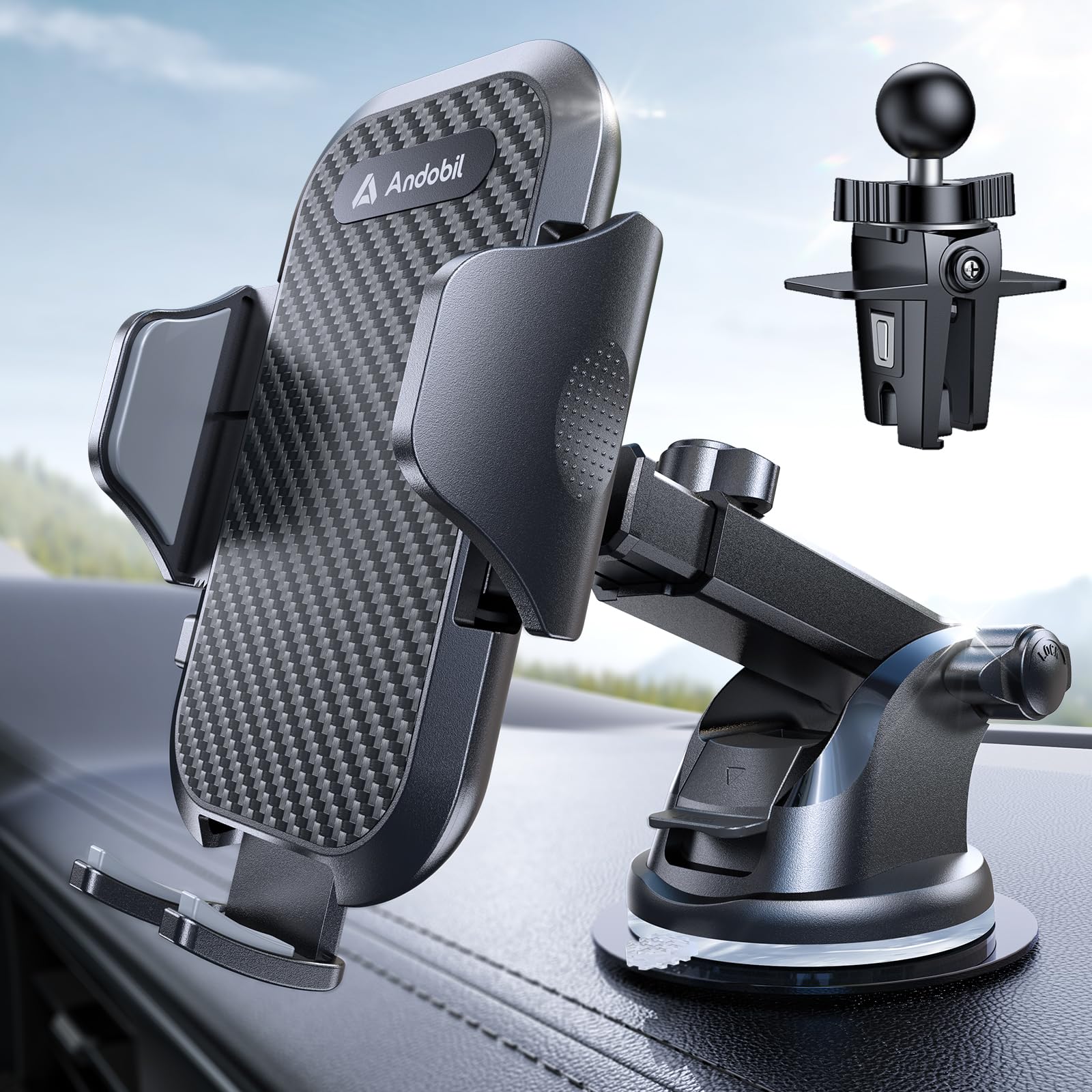 Andobil Car Phone Holder | Military-Grade Suction Mount for Dashboard