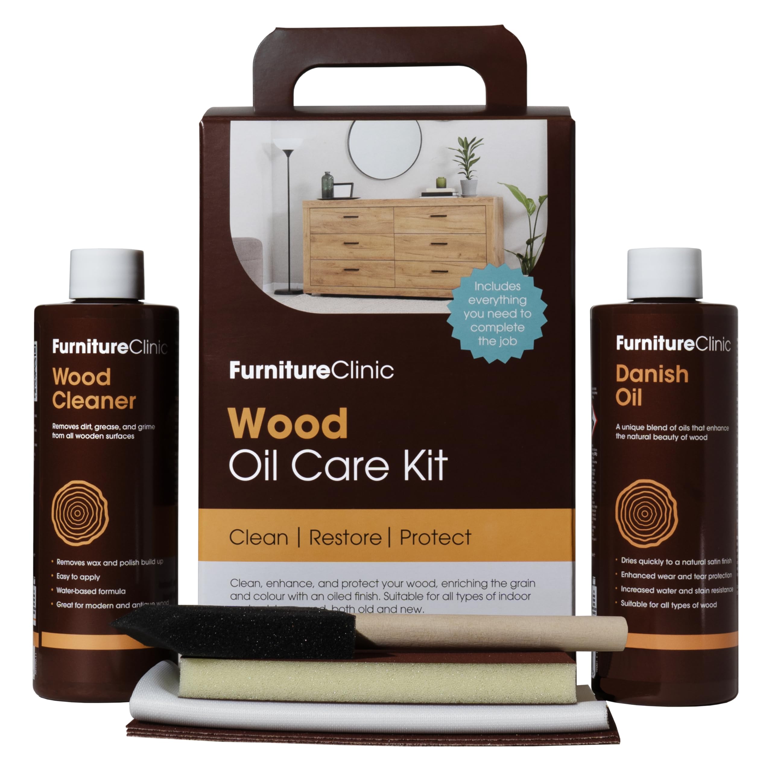 Wood Oil Kit – Danish Oil & Cleaner for Furniture Restoration