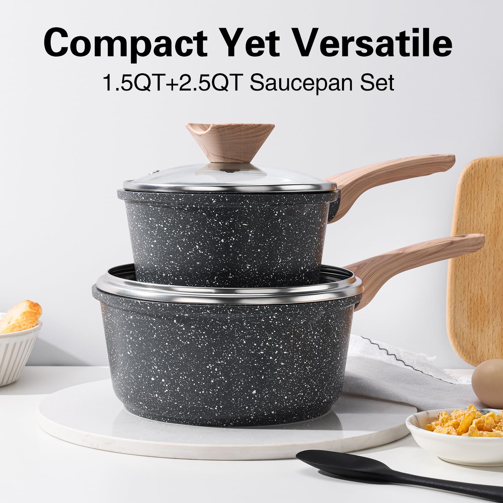 Kordisen Non-Stick Granite Sauce Pan Set | 16cm & 20cm Induction Cookware