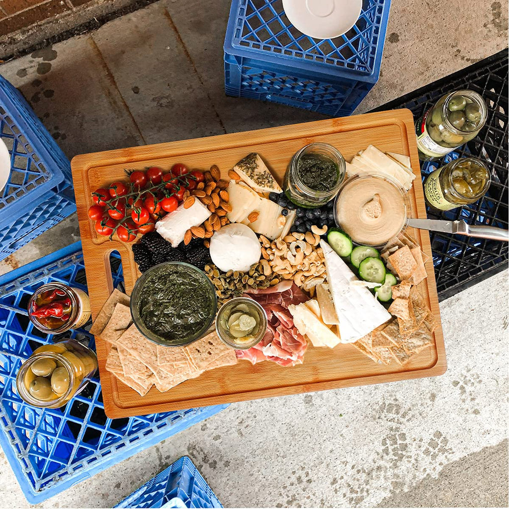 NIUXX Extra Large Bamboo Cutting Board with Compartments & Juice Grooves