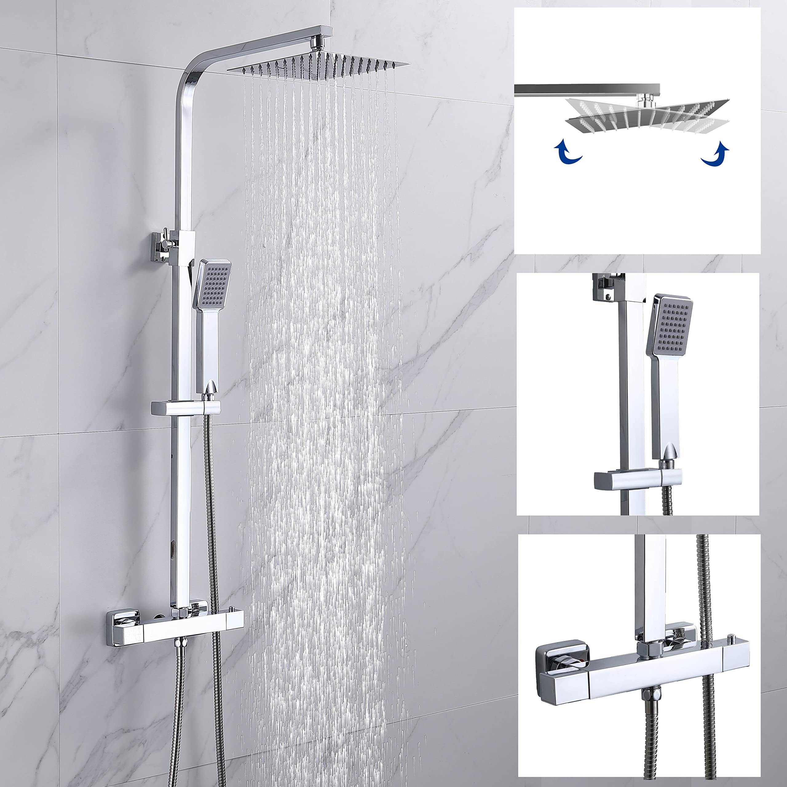 Thermostatic Shower Mixer Set | 8" Rainfall & Handheld Chrome