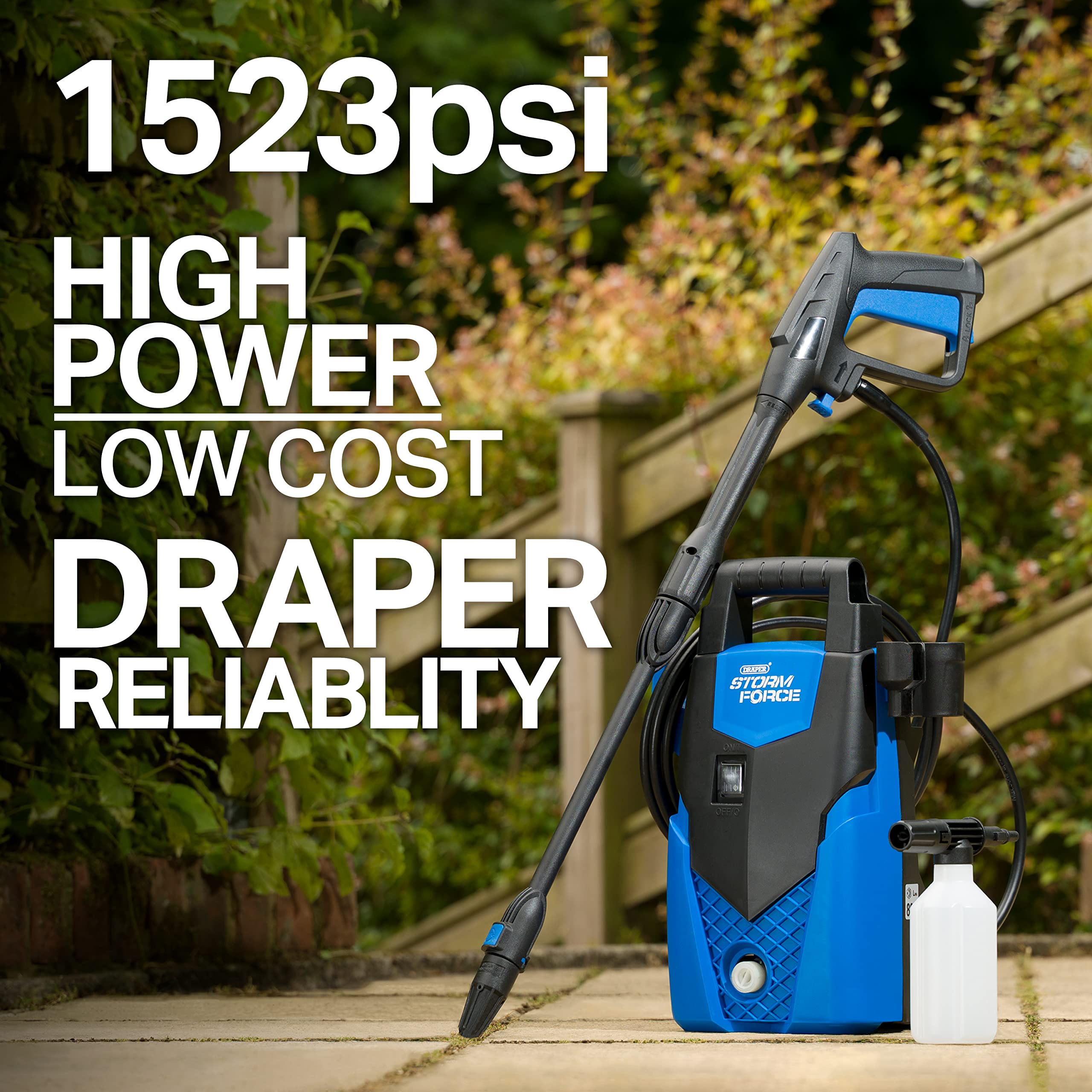 Draper Storm Force Pressure Washer | 1400W 105Bar Jet Power Washer