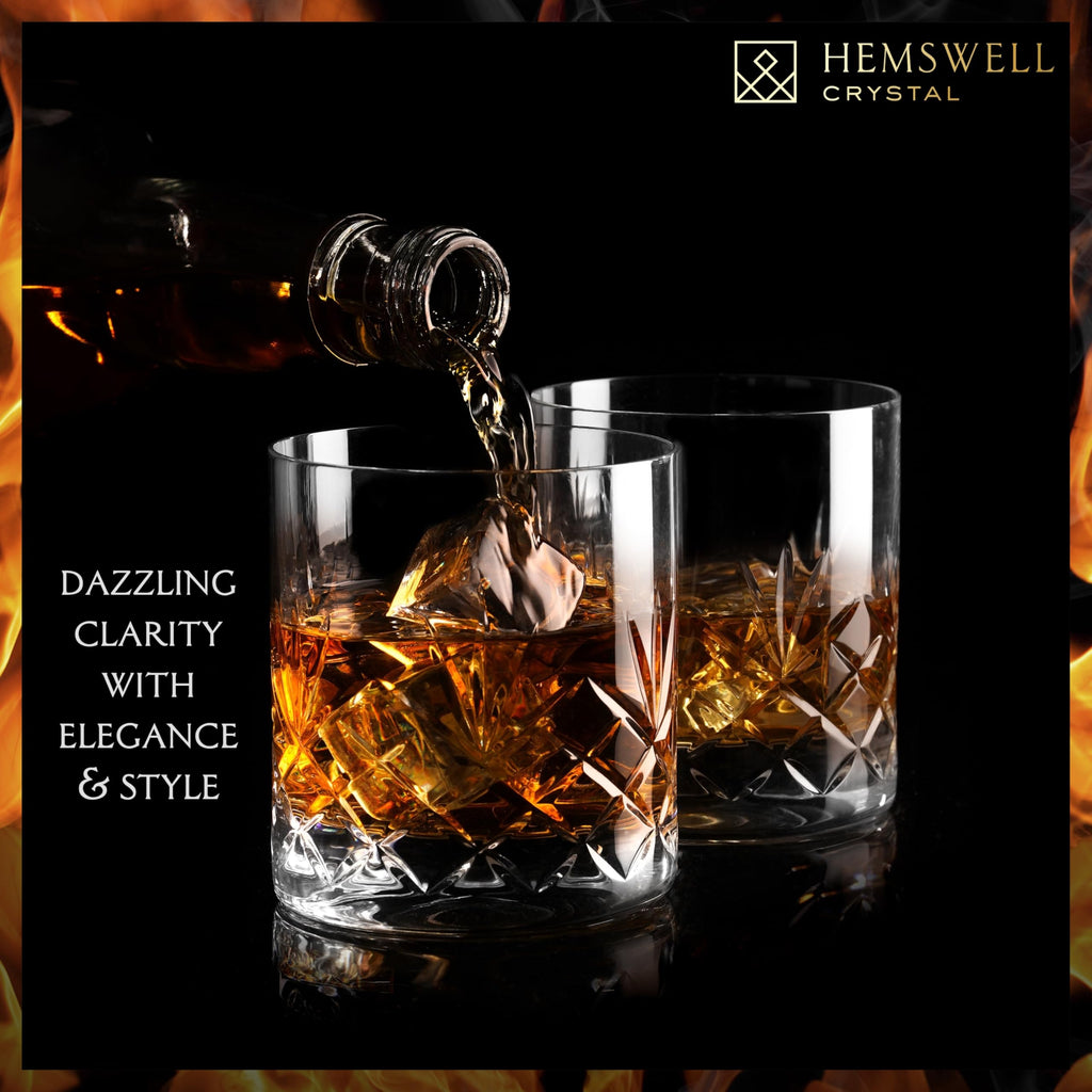 Hemswell Crystal Whiskey Glasses Set of 2 – 310ml Hand-Cut Tumblers