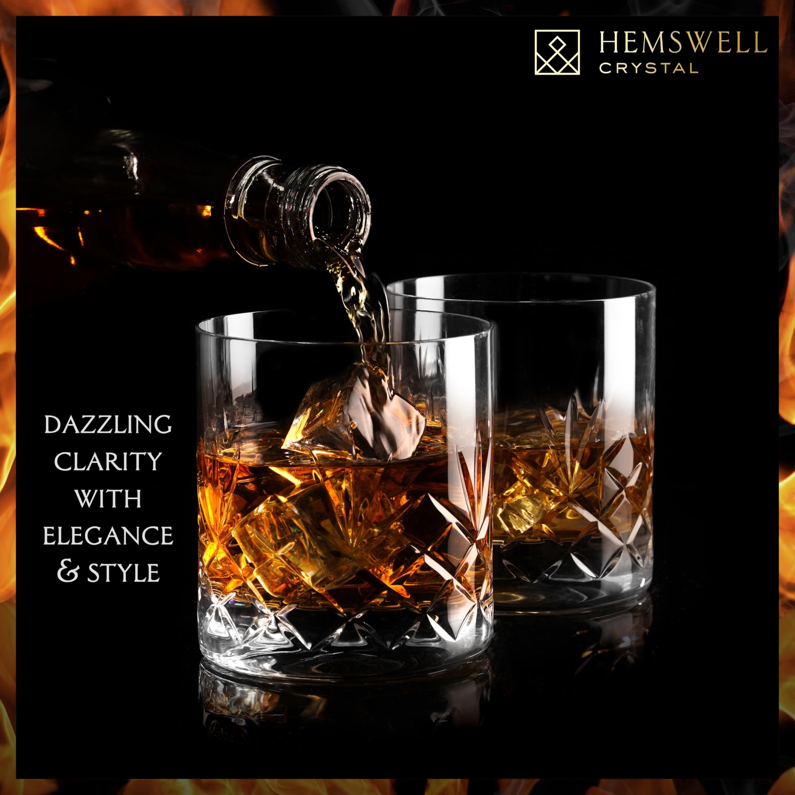 Hemswell Crystal Whiskey Glasses Set of 2 – 310ml Hand-Cut Tumblers