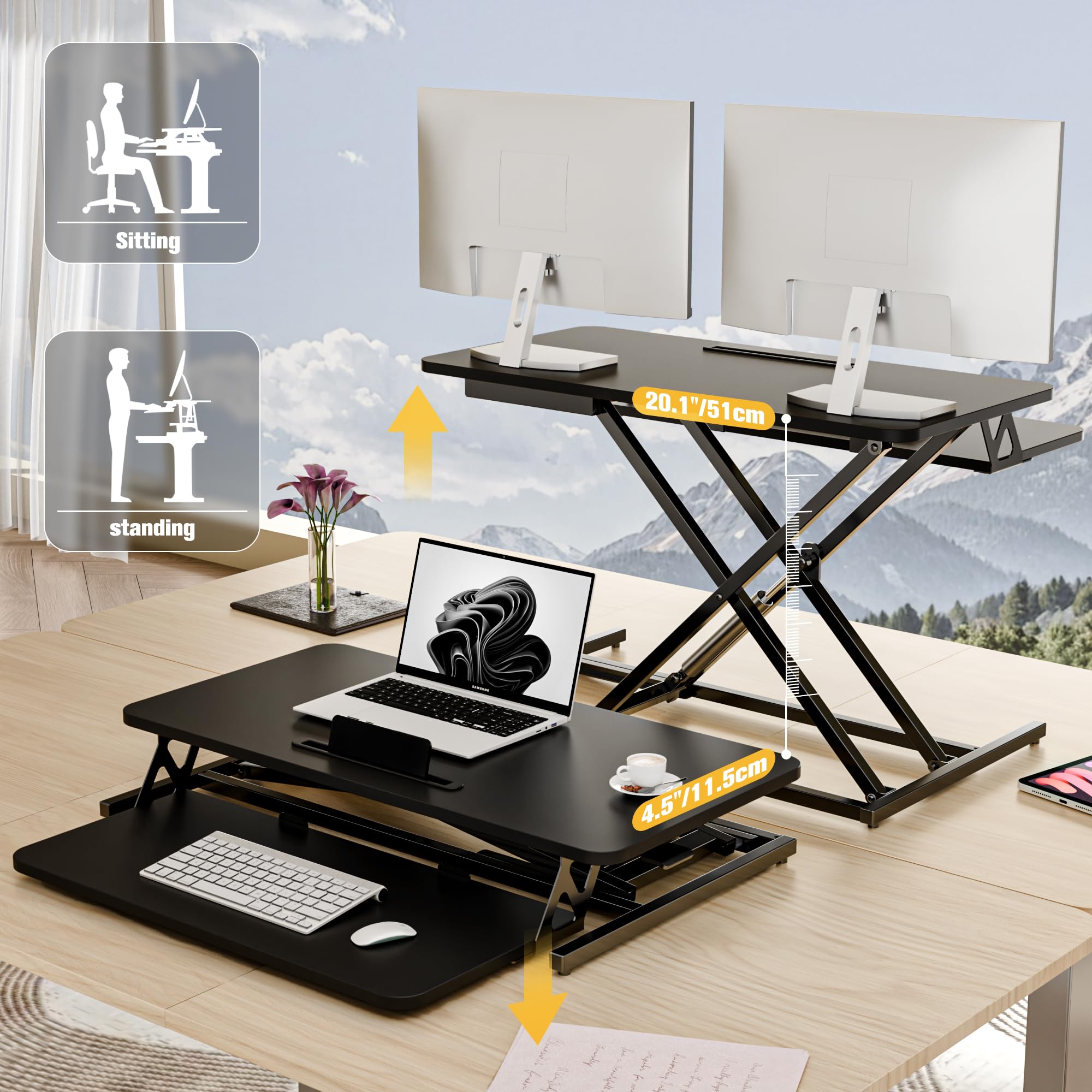 ERGOMAKER Standing Desk Converter – 32 Inch Height Adjustable Riser