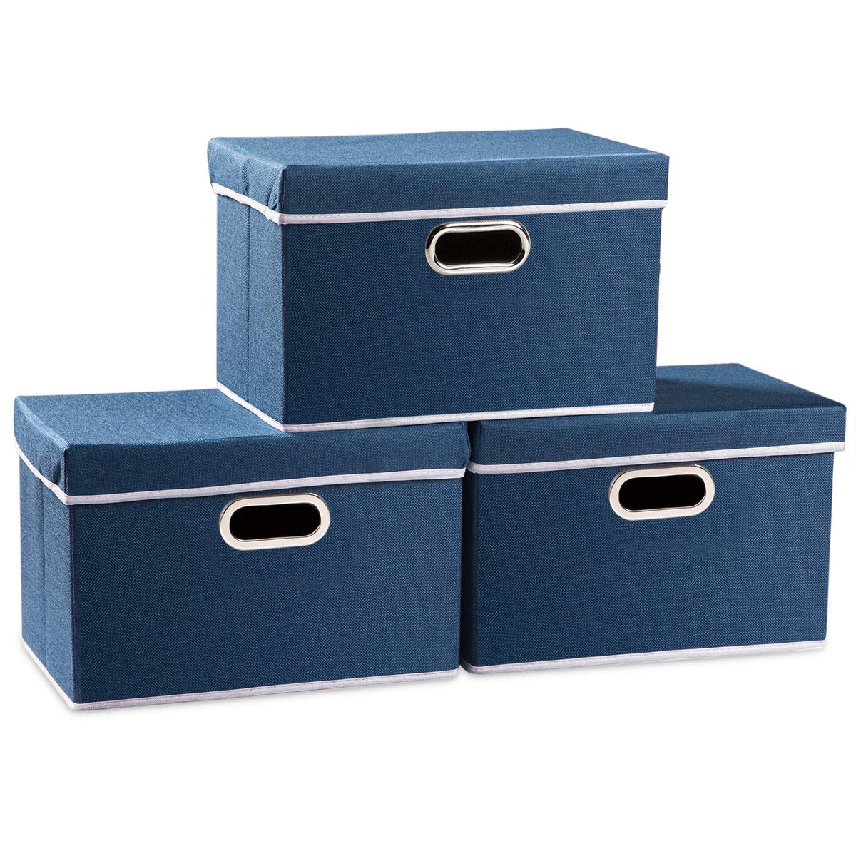 Prandom Storage Boxes with Lids,Collapsible Linen Fabric Storage Box,Decorative Bins,Really Useful Box,Clothing Storage,Stackable,38x25x25cm,Royal - image 1