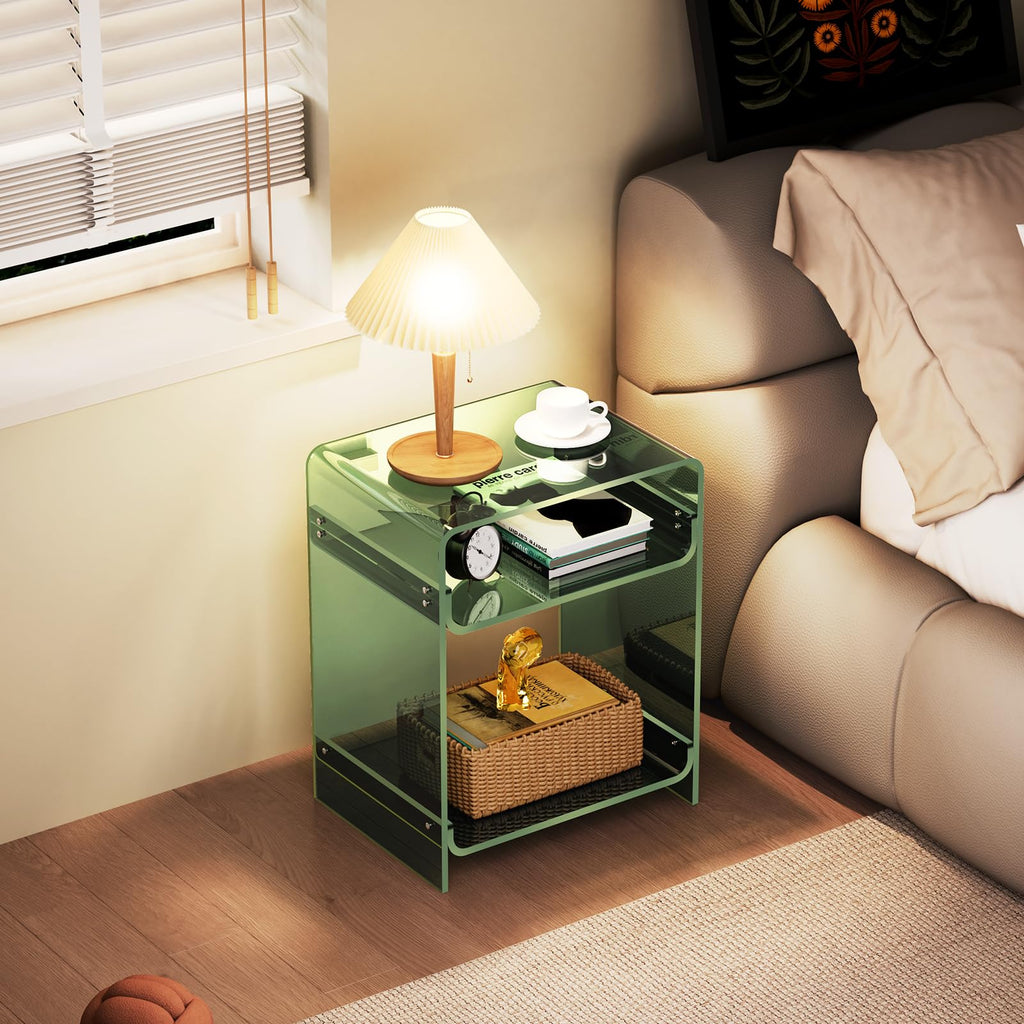 Acrylic End Table with Storage Shelf, Clear Side Table, Record Player Table, Nightstand, 15.7x19.7x11.8 Green, 40×30×50 cm - image 2