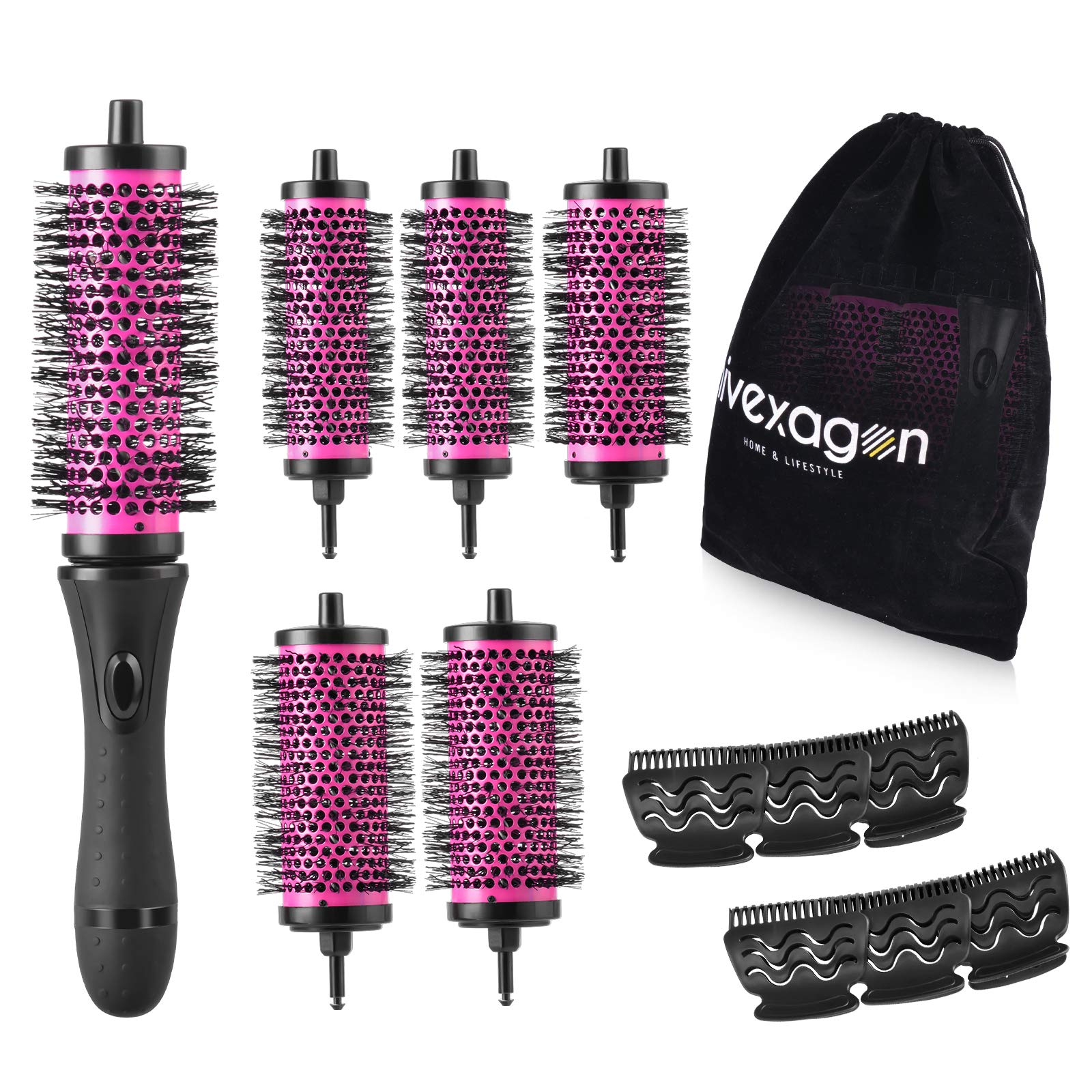 Hivexagon Round Hair Brush Set - Detachable Barrels Styling Tool (6pc)