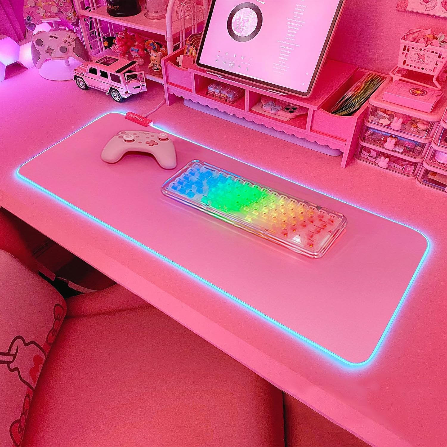 Jolof Store Pink RGB Gaming Mouse Pad – XL Large LED Extended Desk Mat
