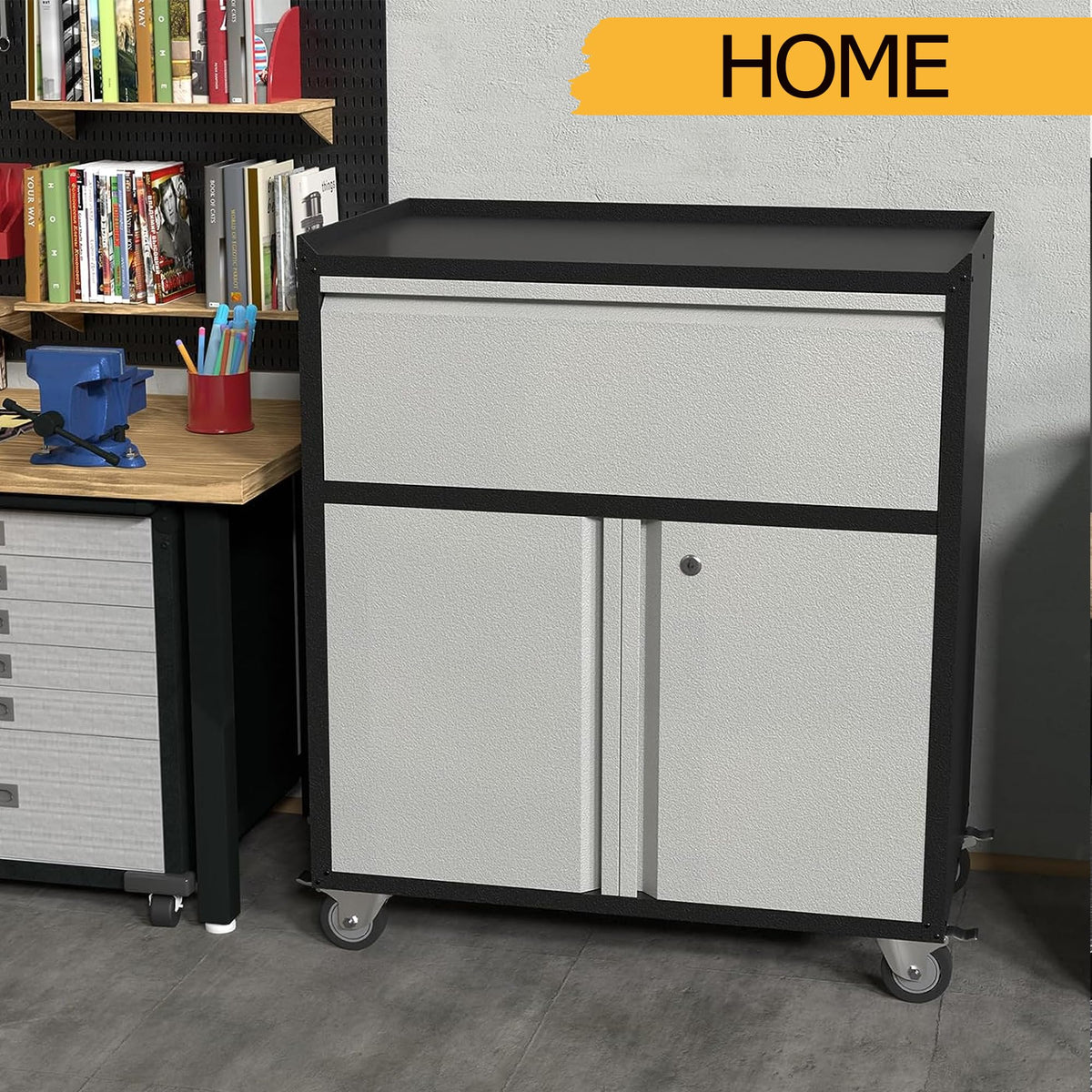 SUPEER Metal Garage Cabinet with Wheels and 2 Doors &1 Drawer - image 4