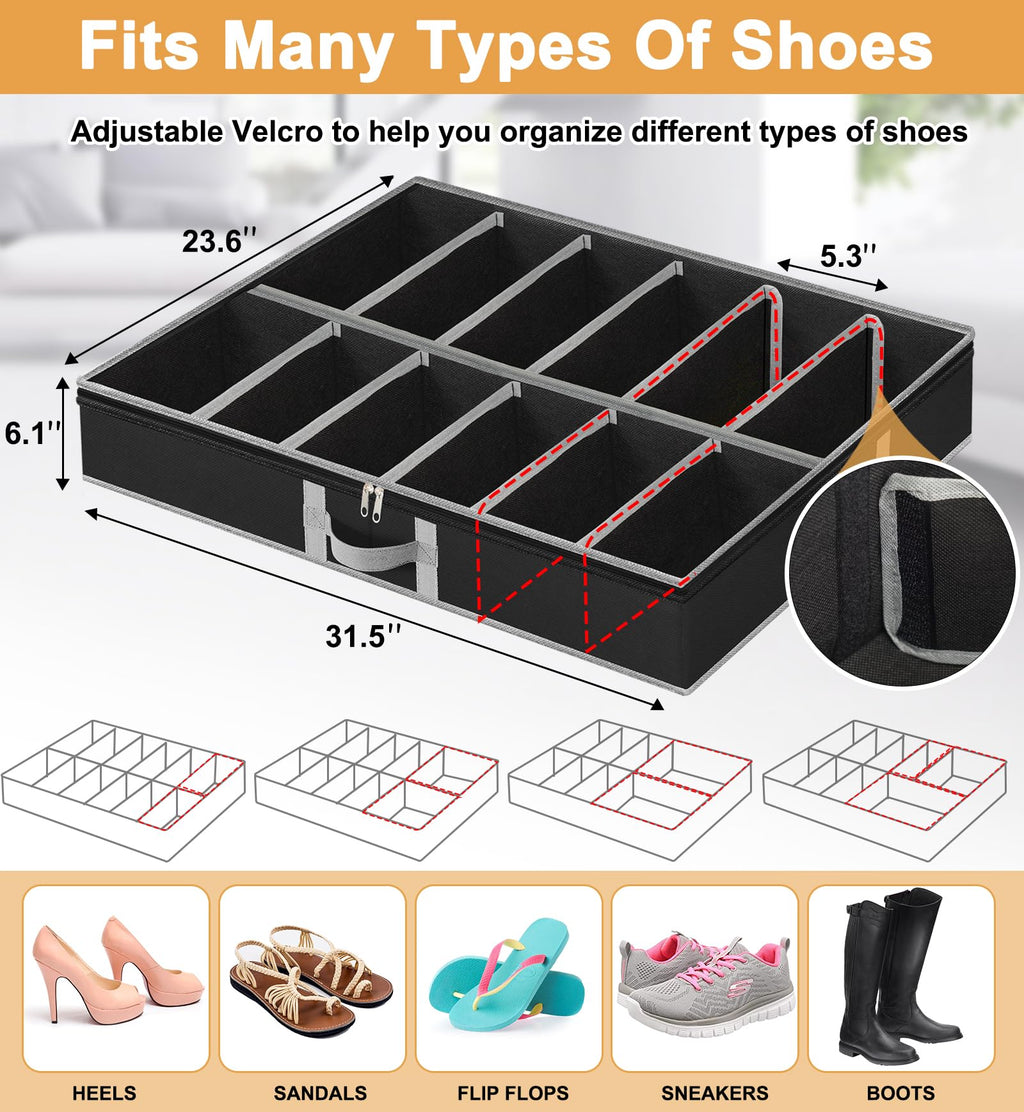 Under Bed Shoe Storage Organiser – 2 Pack, Fits 24 Pairs