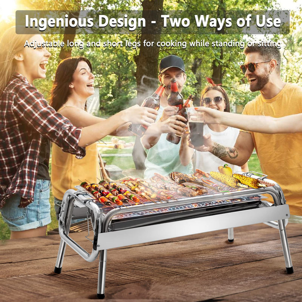 Uten Stainless Steel Charcoal BBQ Grill – Adjustable Height Outdoor BBQ