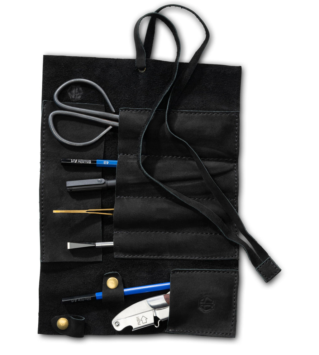 Angus Stoke Leather Roll Bag Black - Handmade Leather Case for Pens, Brushes and Accessories, 4 Compartments, Leonardo - image 2