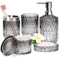 Glass Bathroom Accessories Set of 5, Gradient Smoke Gray Organizer Kit