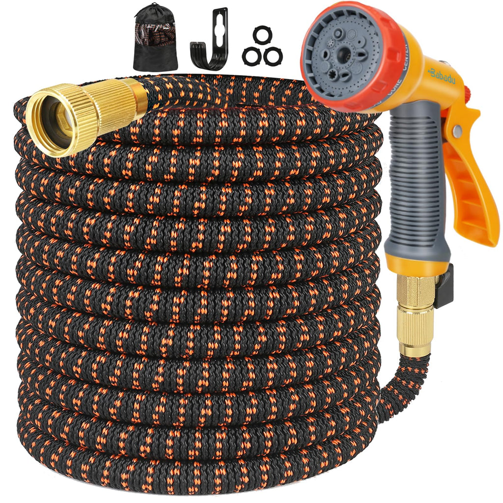 100ft Expandable Garden Hose | 10-Function Spray Gun & Brass