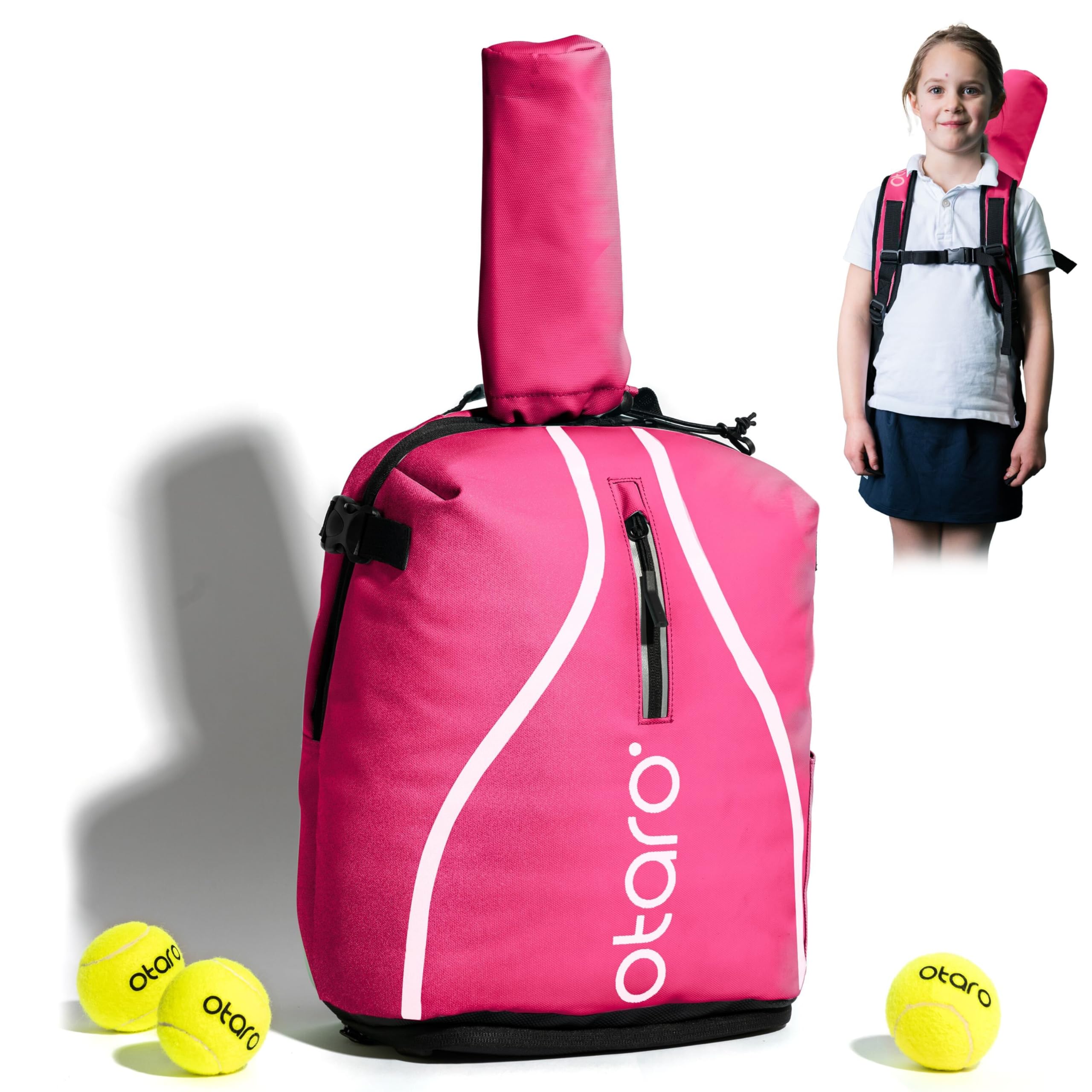 Otaro Kids Tennis Backpack – Pink Racket Bag with Shoe Compartment