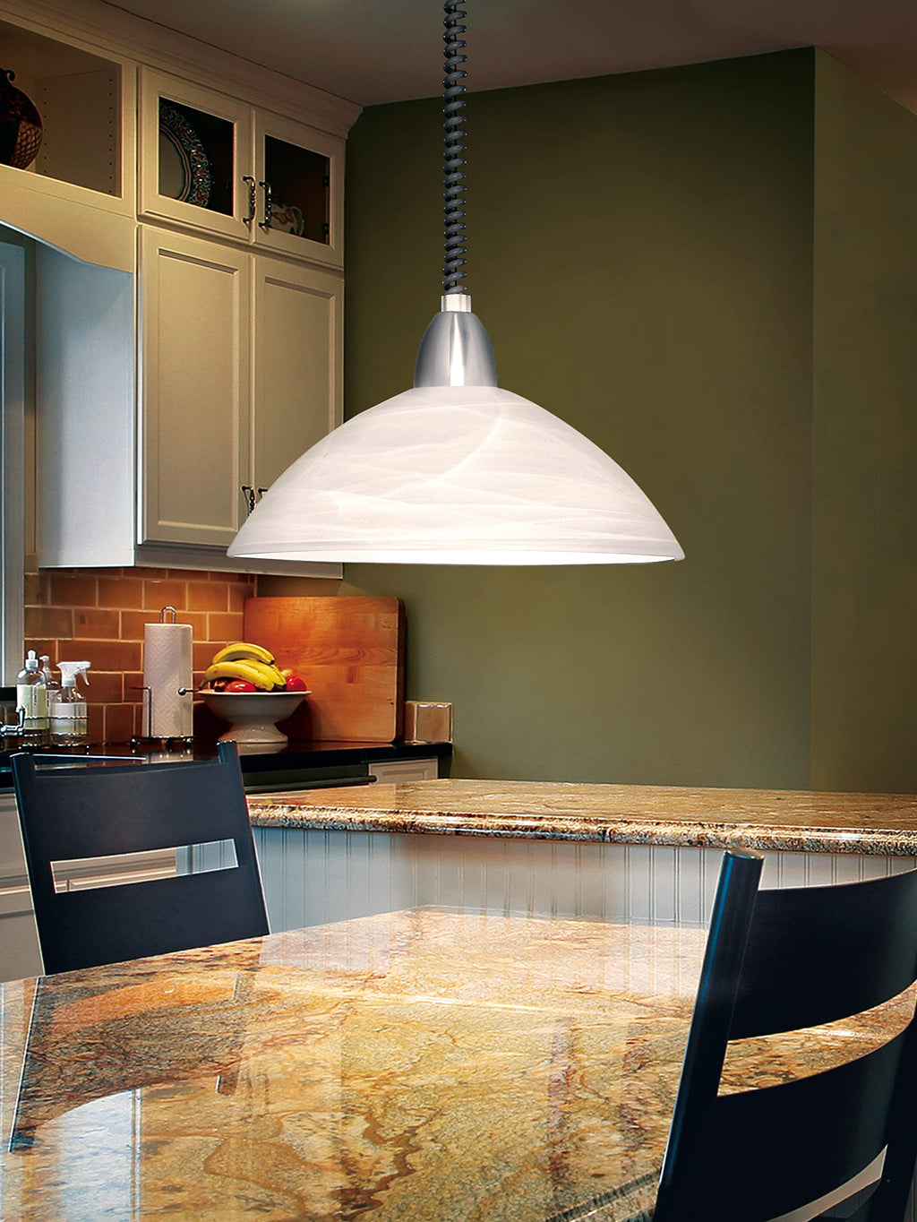 Eglo Lord 2 Pendant Light | Matt Nickel & Alabaster Glass Hanging Lamp