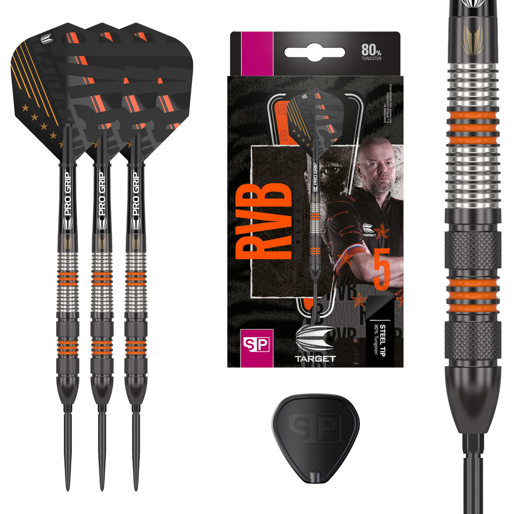 Target Darts RVB 80 Black G2 Steel Tip Darts | 21g 80% Tungsten Swiss Point