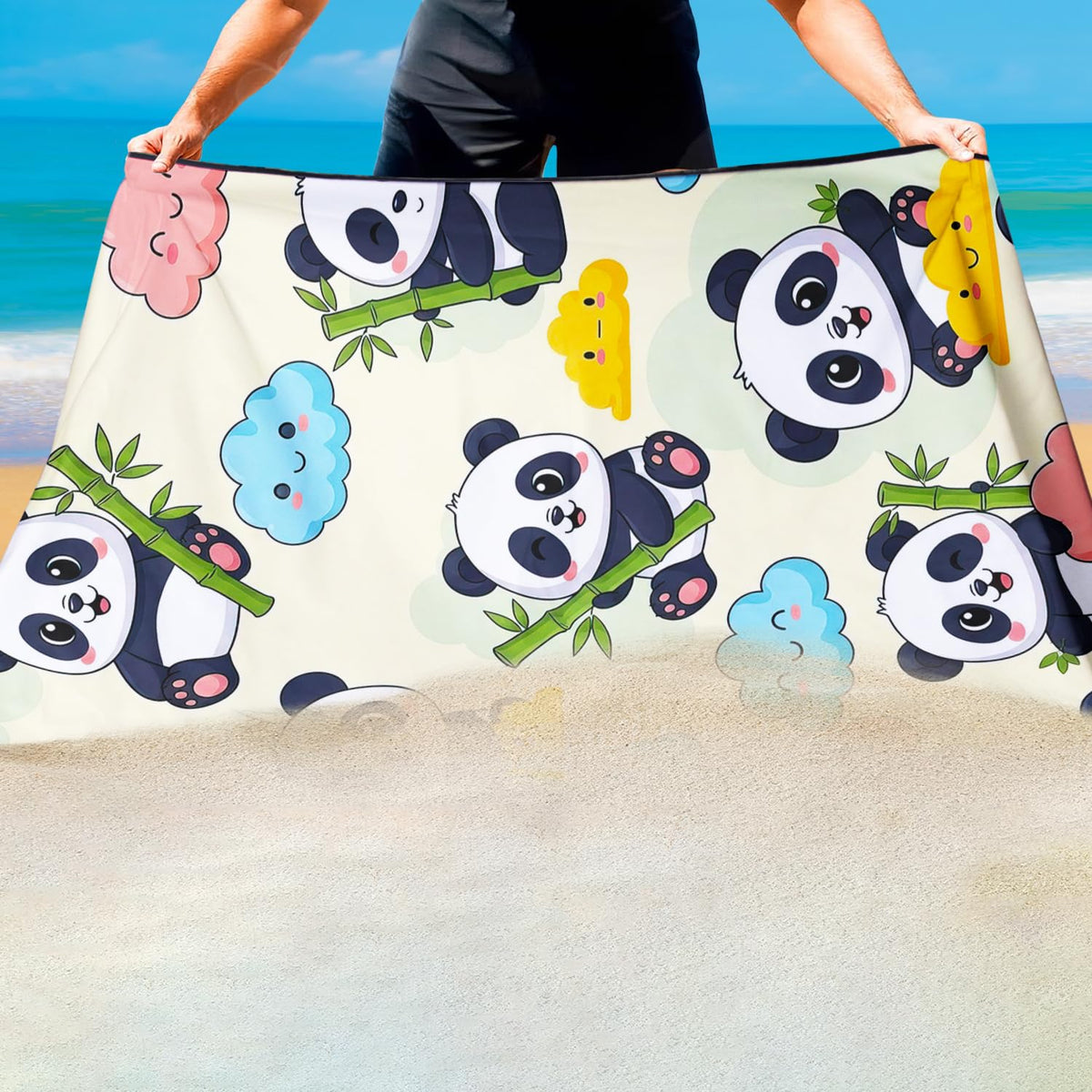 Violetpos Cute Panda & Cloud Beach Towel, Extra Large 180x90 cm 250GSM Microfibre, Sand Free Quick Dry - image 4