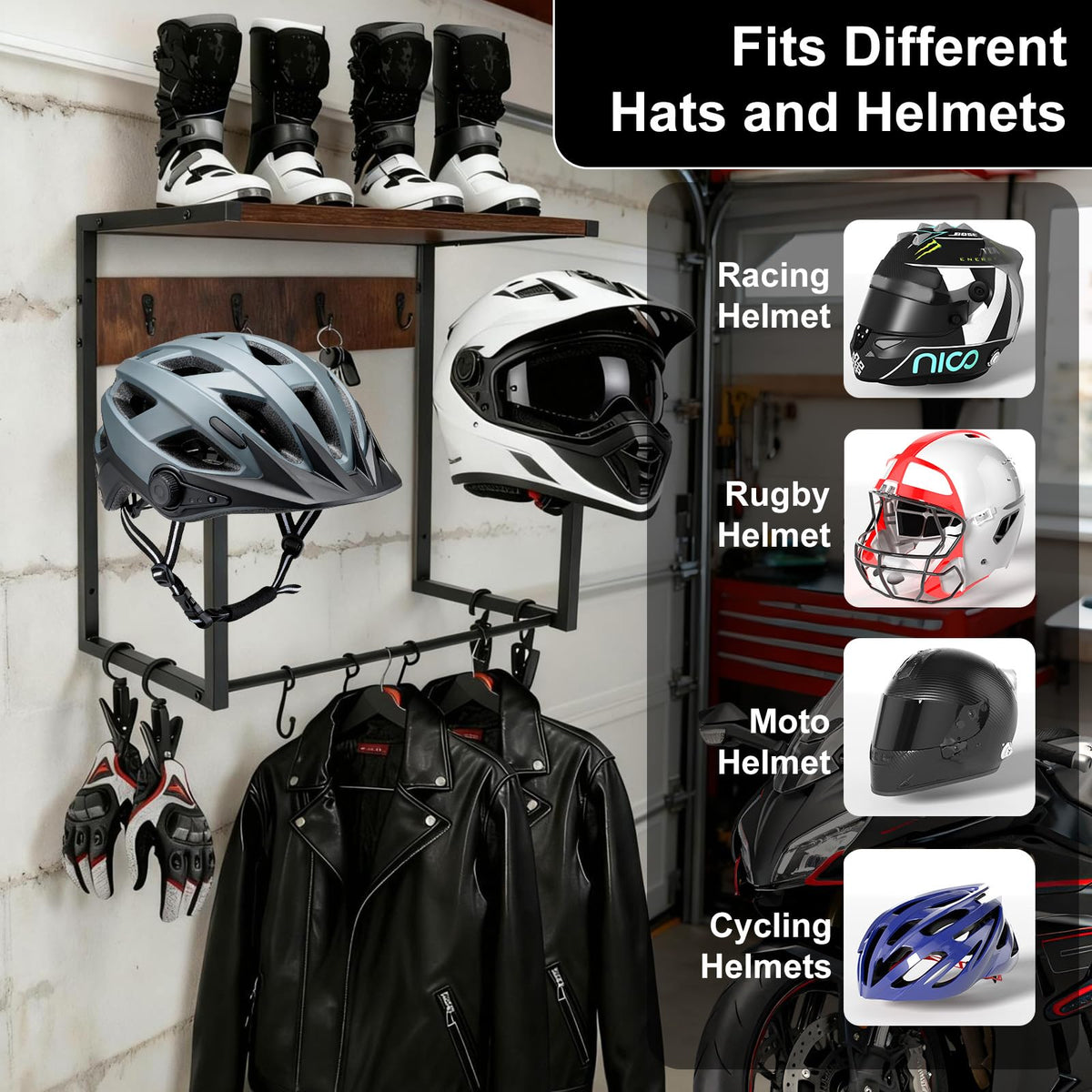 GHWMYD Motorcycle Helmet Holder Wall Mount for Moto Gear Storage Display - image 3