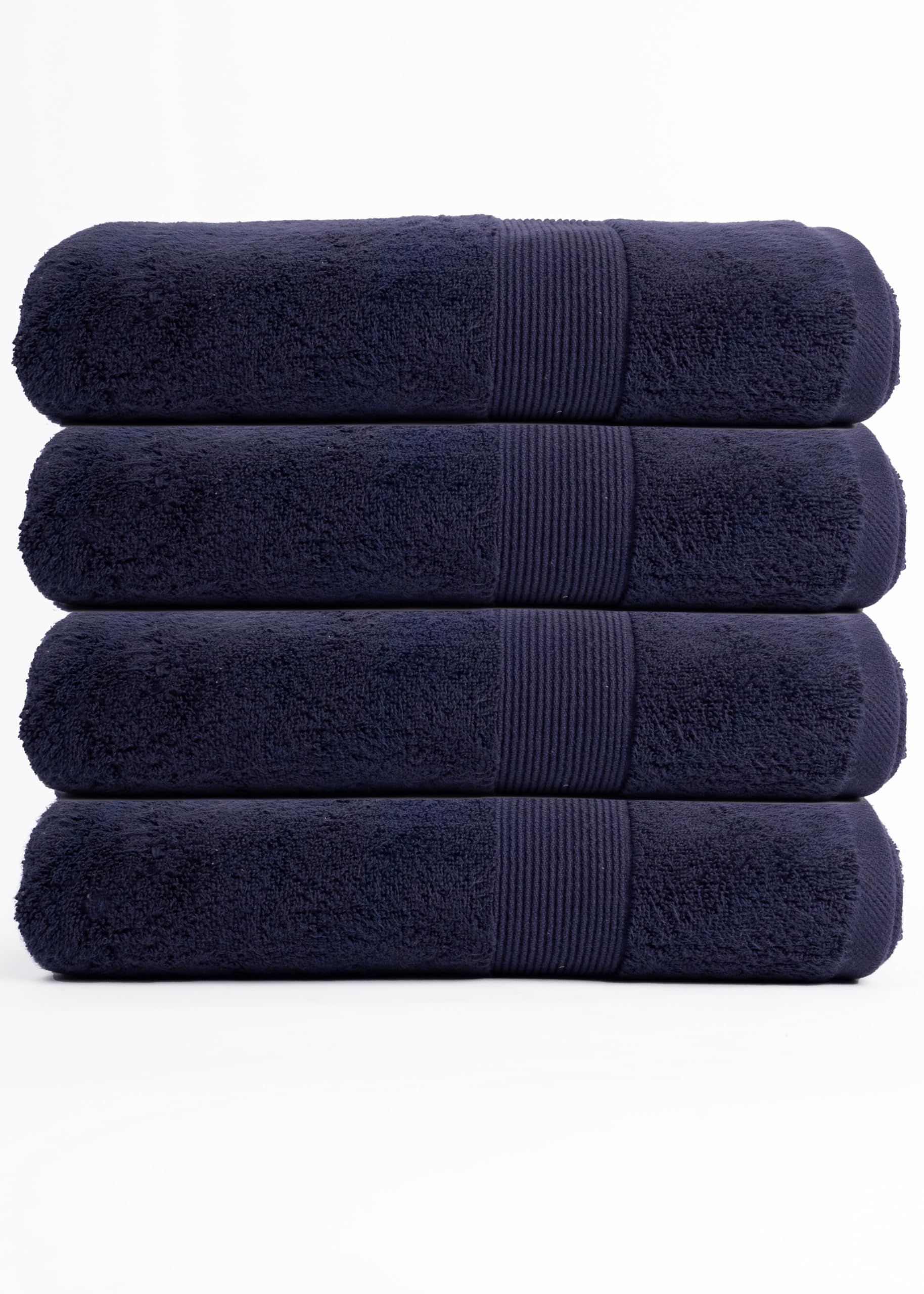 Maple Threads Cotton Bath Towels – 4 Pack, 550 GSM Zero Twist (Navy)