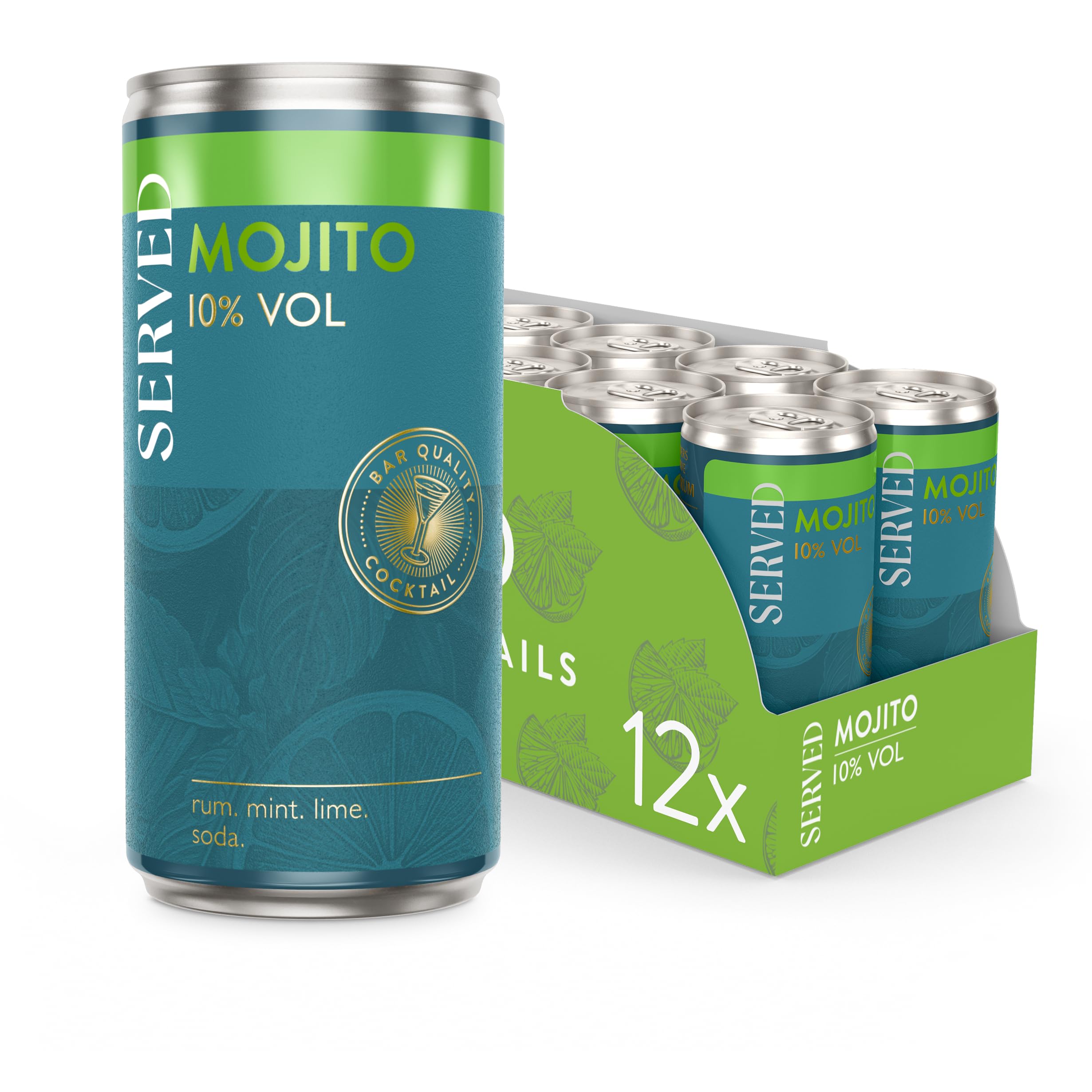 SERVED Mojito Pre-Mixed Canned Cocktail | 10% ABV Bar Strength | 12 x 200ml