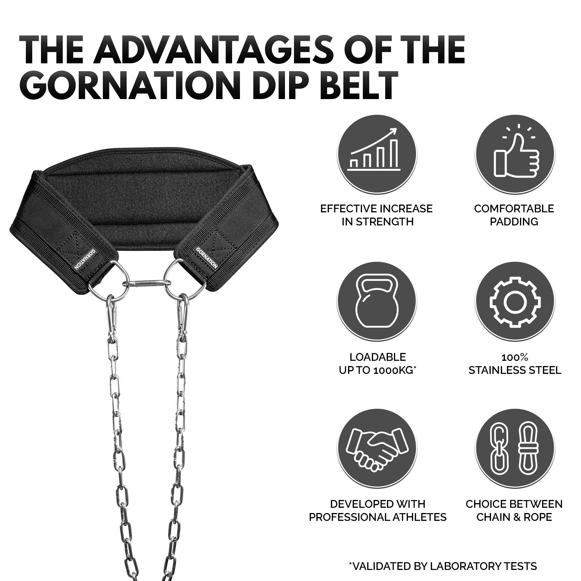 GORNATION Dip Belt – 1000kg Load Capacity with Stainless Steel Chain