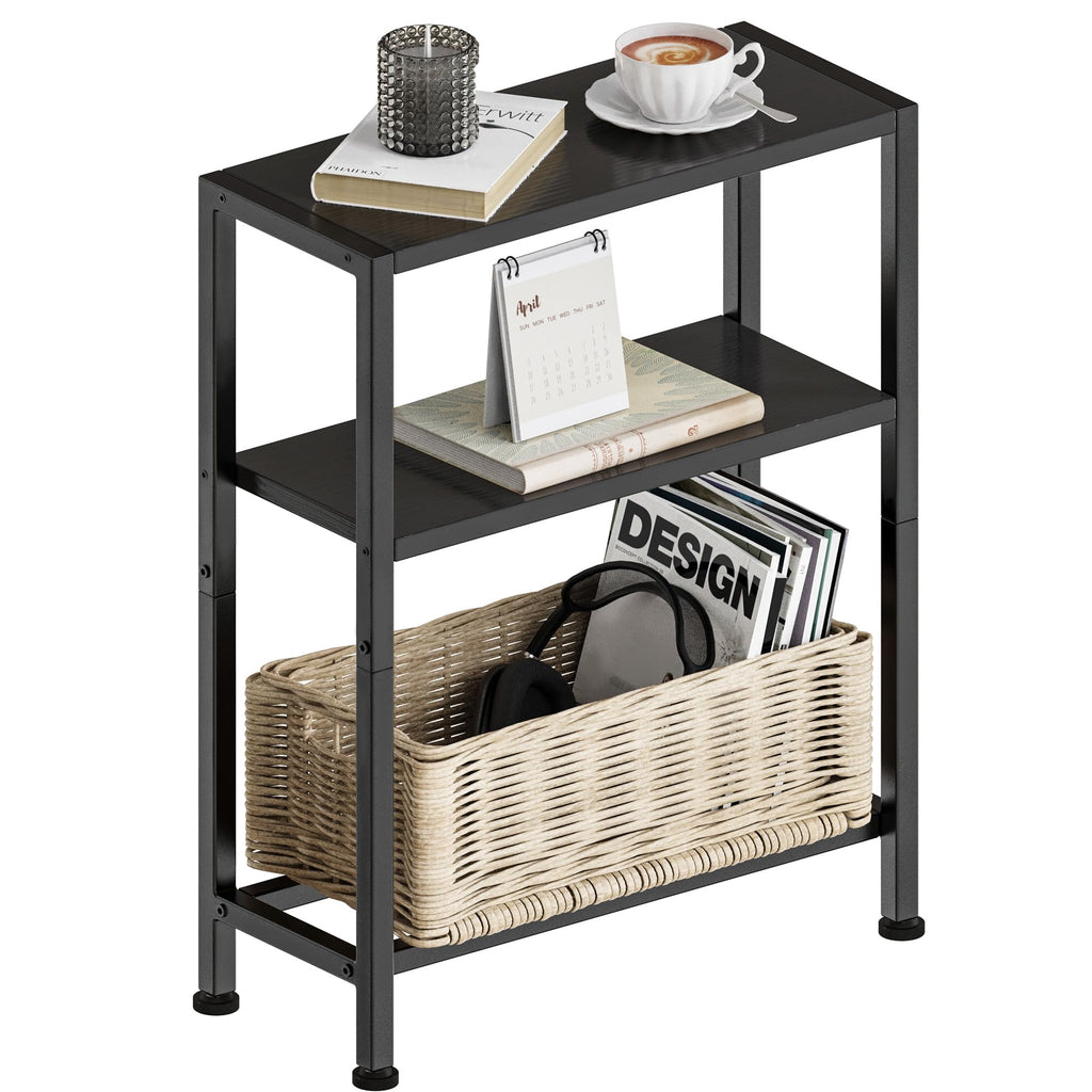 Vantimo Narrow Side Table, 3-Tier Small Shelving Unit, Slim Bedside Table for Small Space, Living Room, Bedroom, Sofa, Couch Black