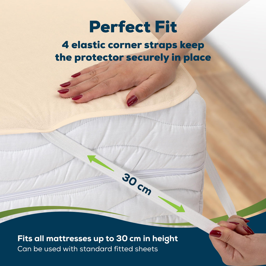 Sensalou Waterproof Mattress Protector 180 x 200 cm Beige – Mattress Cover, Double Bed, Box Spring Bed, Breathable Mattress Protector