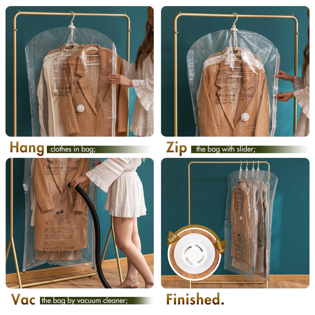 TAILI Hanging Vacuum Storage Bags | 6 Pack Side-Widen Space Saver Bags