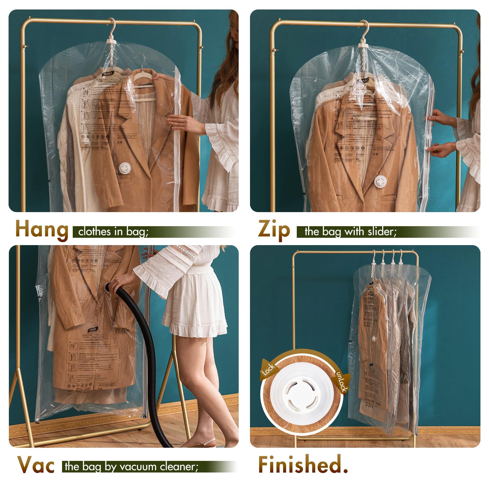 TAILI Hanging Vacuum Storage Bags | 6 Pack Side-Widen Space Saver Bags