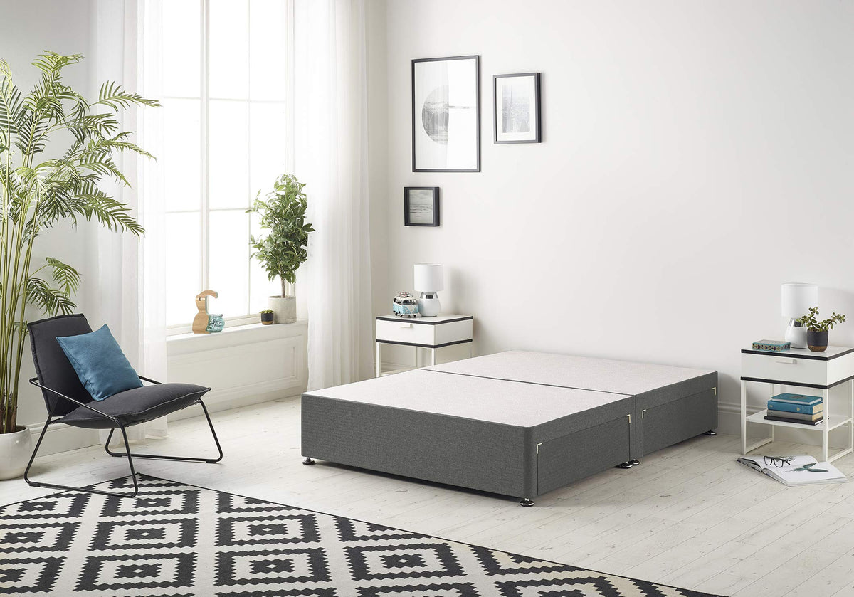 Bed Centre Flexby Divan Base Only with No Drawers and No Headboard - Available in 3ft,4ft,5ft and 6ft- Fabric 6FT Super King, Linen Grey Fabric