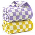 Jolof Store Checkered Cotton Bath Towel Set – Yellow & Lilac 2 Pack