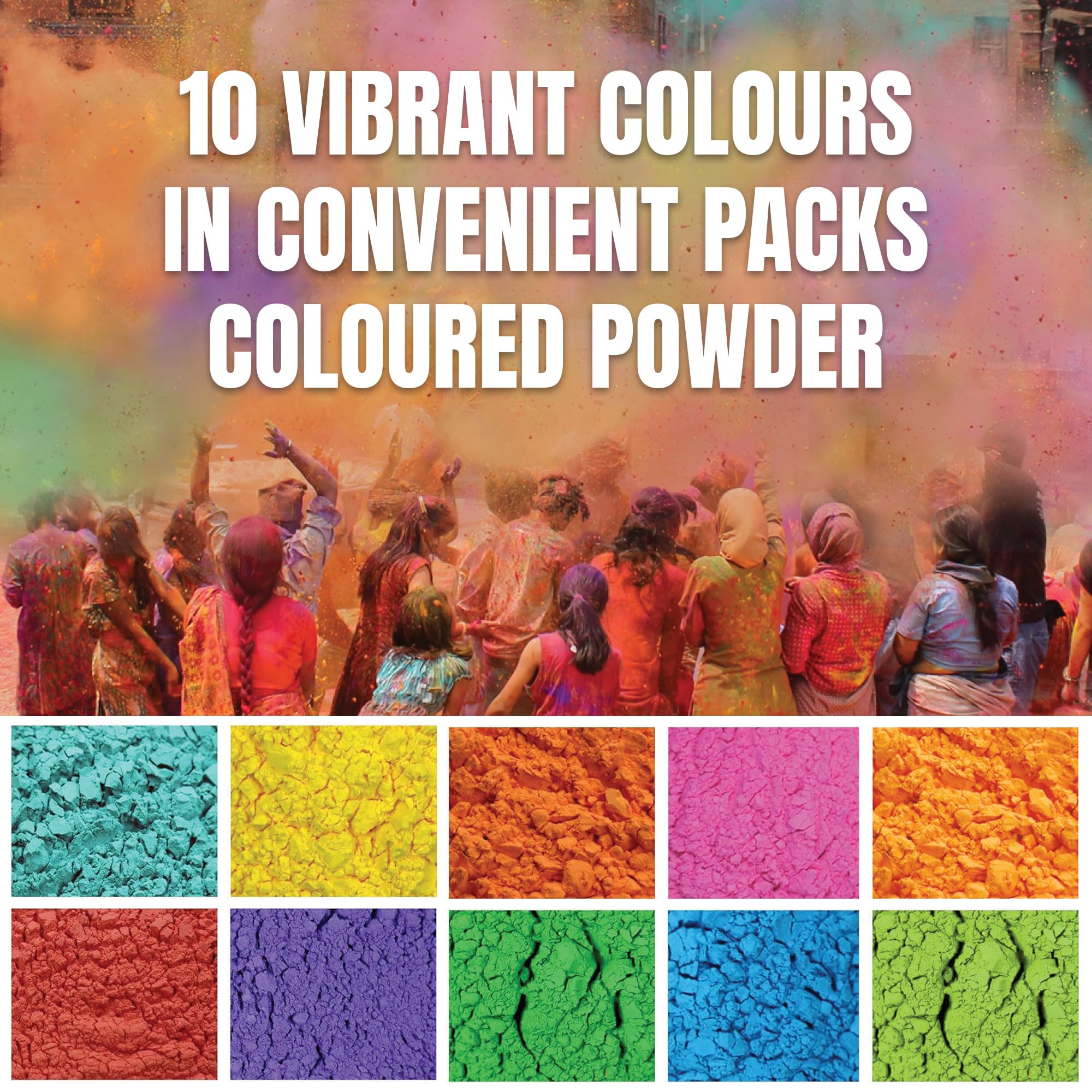 Jolof Store Natural Herbal Gulal - 10 Neon Holi Colours Giftbox (500g)