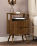 JERX Wooden Nightstand | 2-Drawer Bedside Table with Open Shelf