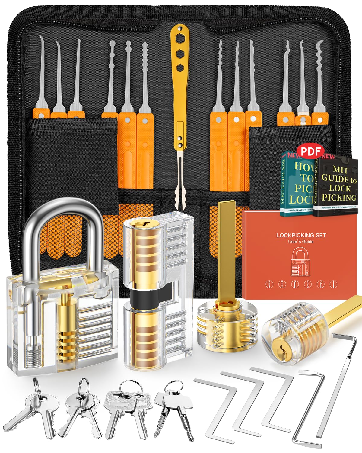 Eventronic 32-Piece Lock Picking Kit with 4 Training Locks - Orange