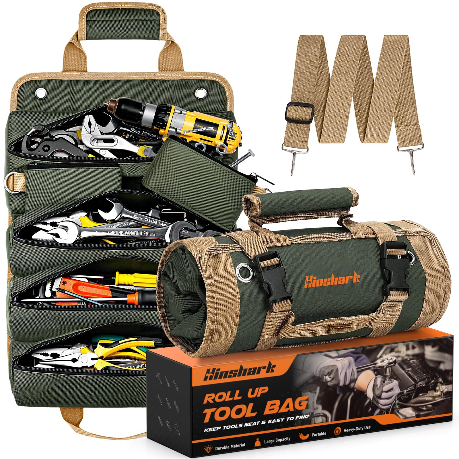 Hinshark Heavy Duty Roll Up Tool Bag – Durable Gadget Storage Organizer