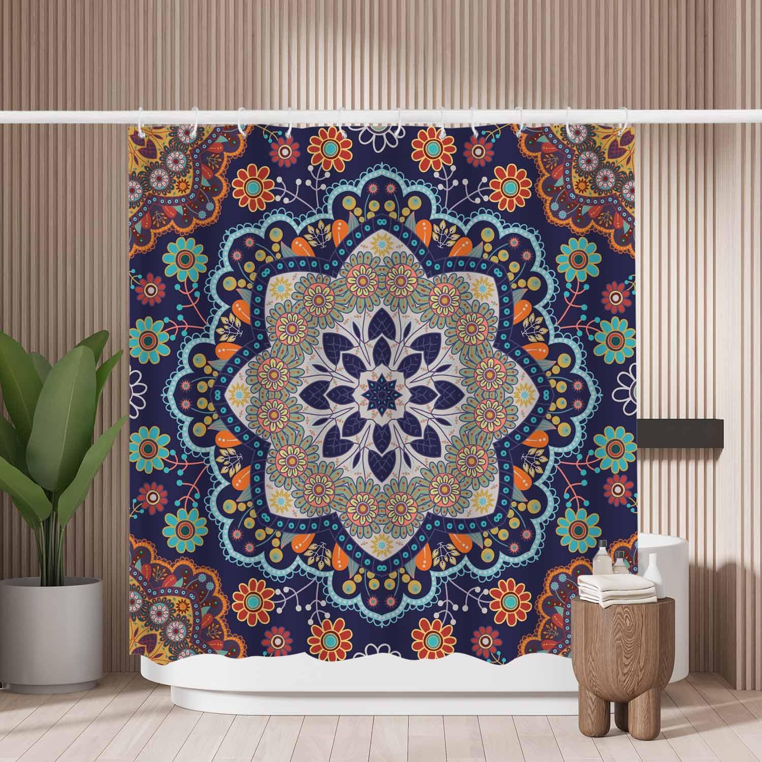Ethnic Mandala Floral Shower Curtain – Mold Resistant Polyester