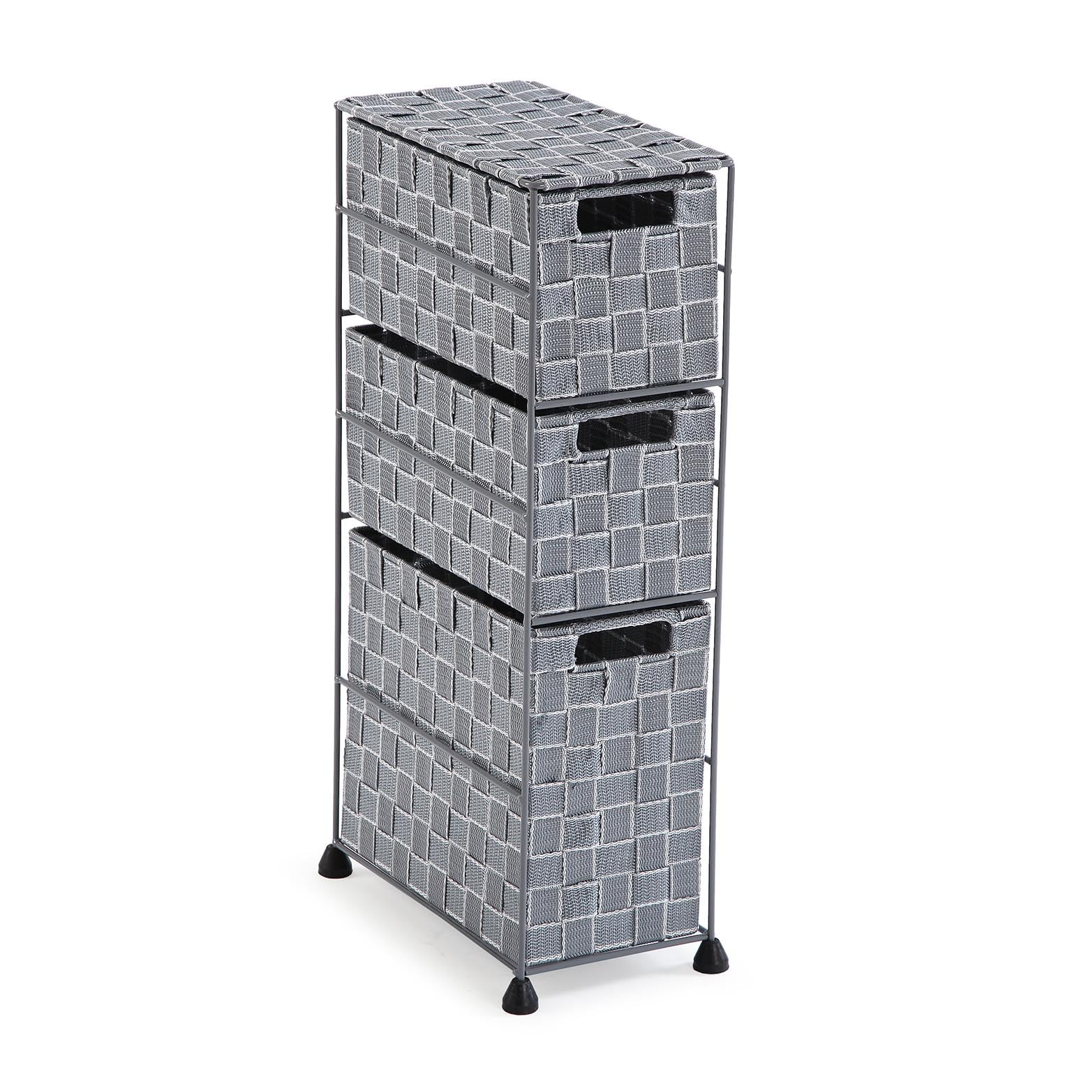 Versa Nilo Slim Bathroom Shelf – 3 Basket Grey Textured Storage Unit