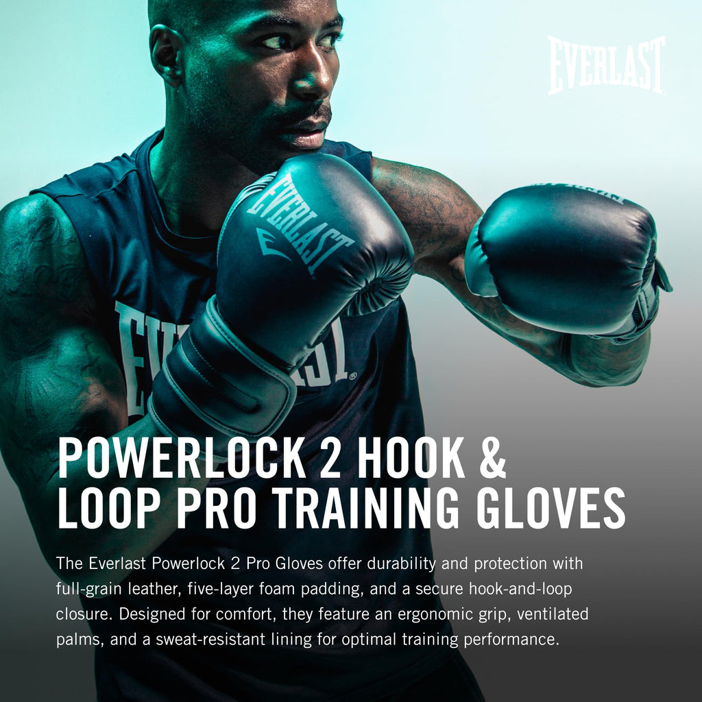 Everlast Powerlock 2R Training Gloves | Black Synthetic Leather | 14oz