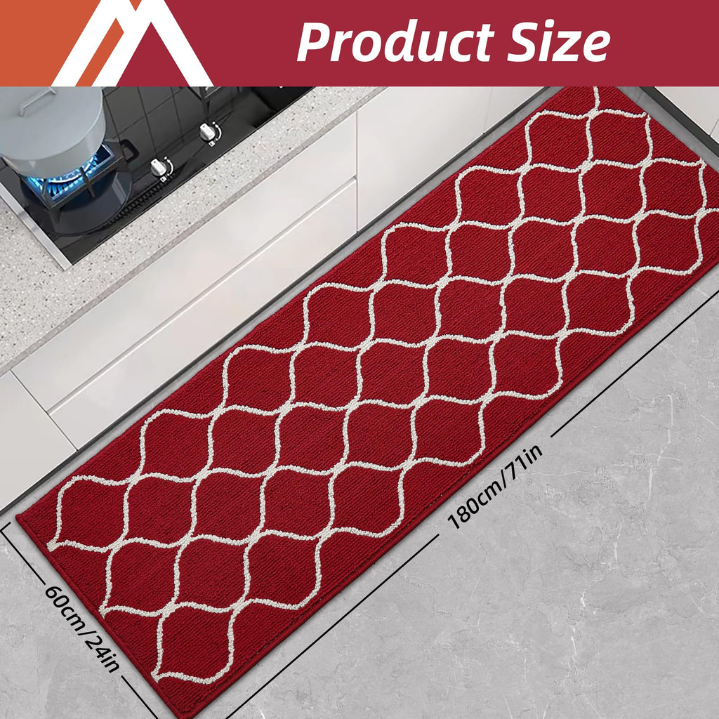 COSY HOMEER Kitchen Mat Runner – 60x180cm Non-Slip Washable Rug, Red