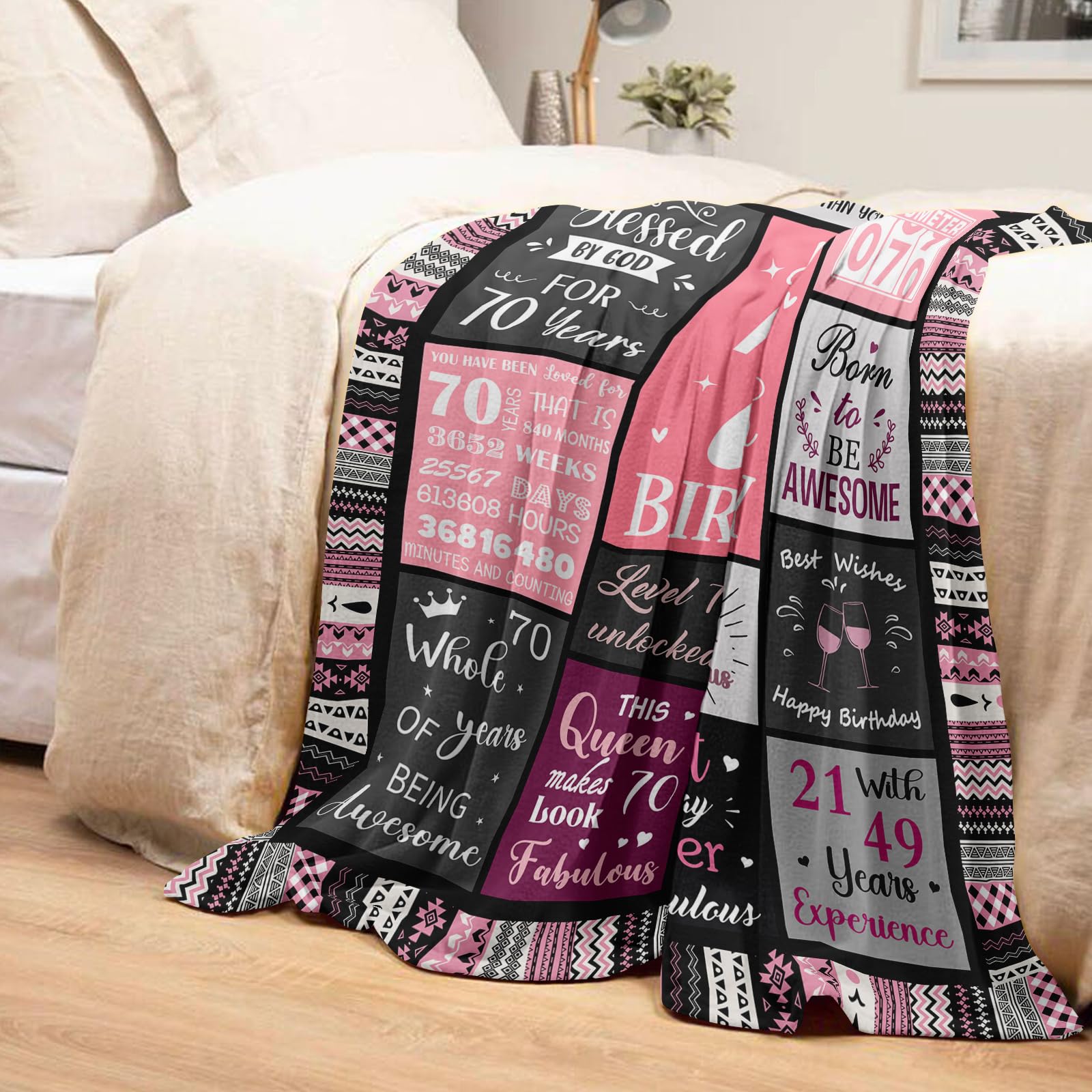 70th Birthday Gifts for Women – Plush Flannel Throw Blanket
