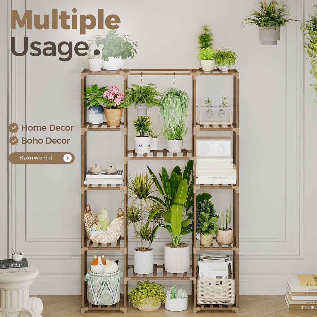 Bamworld 62.2'' Tall Wood Plant Stand | 4-Tier Indoor Hanging Flower Rack