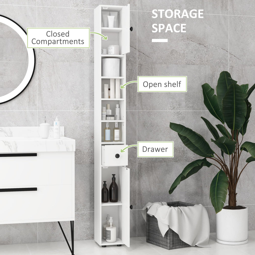 kleankin 180cm Tall Bathroom Cabinet, Slim, 4 Open Shelves, White - image 3