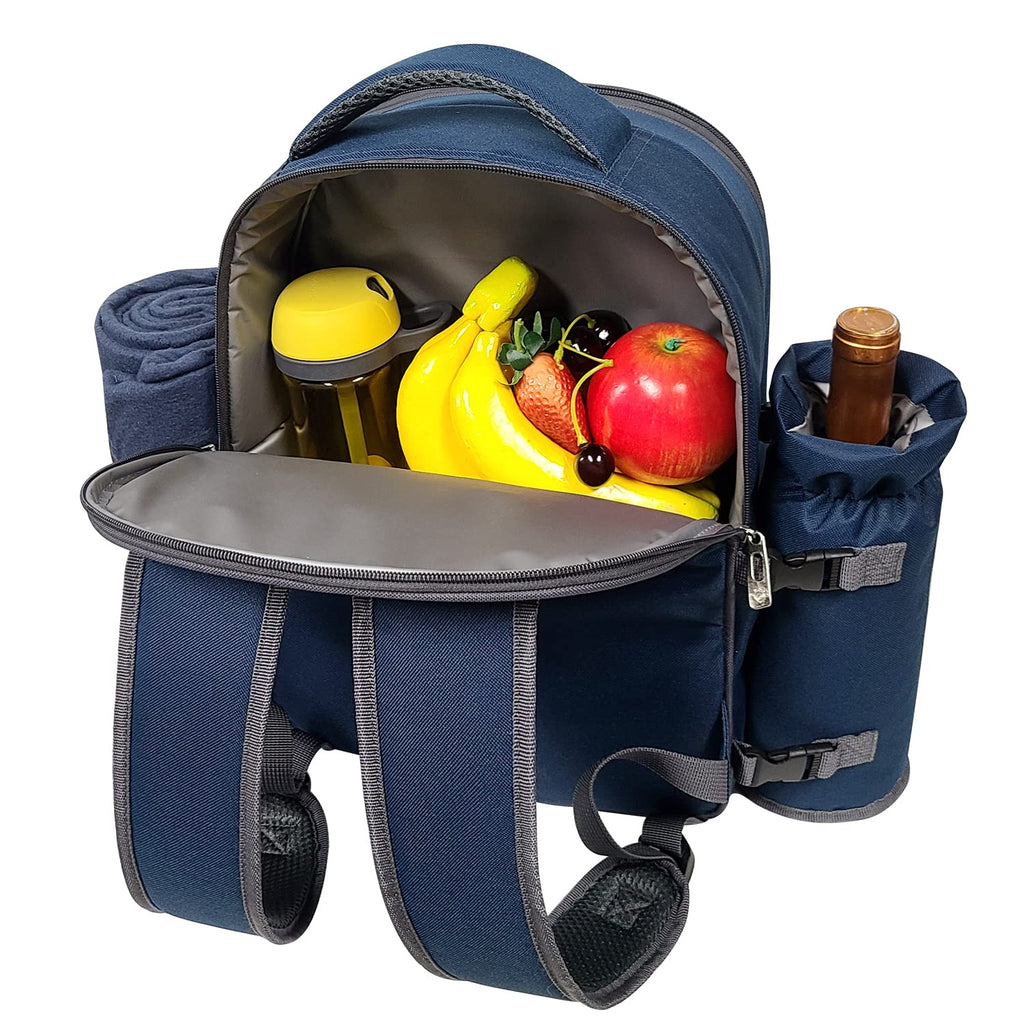 Hap Tim 4 Person Picnic Backpack with Insulated Cooler & Blanket - Blue